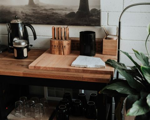 brown wooden organizer on table