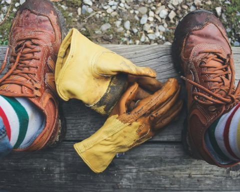 pair of yellow gloves